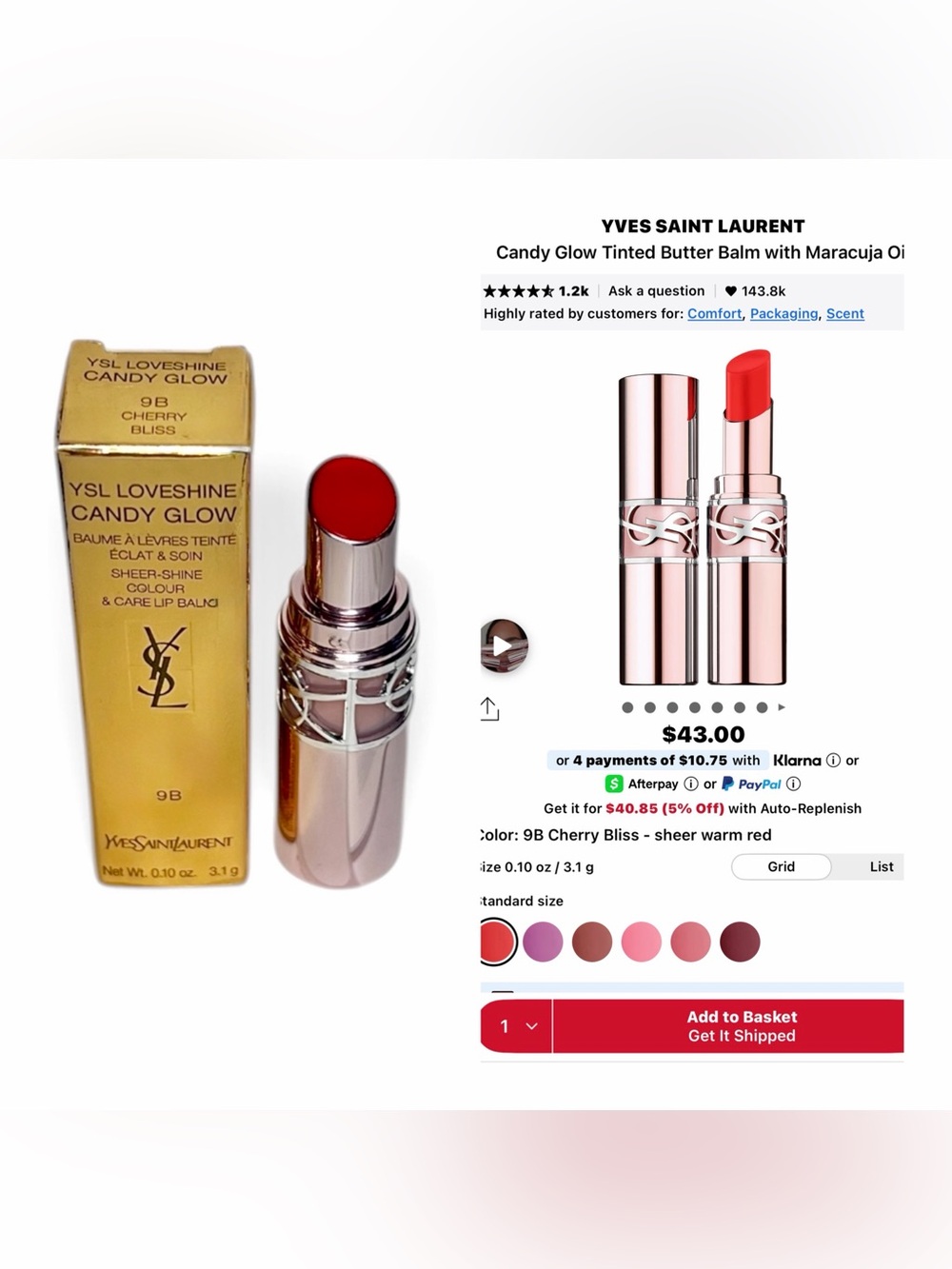 Yves Saint Laurent YSL Loveshine Candy Glow 9B Cherry Bliss